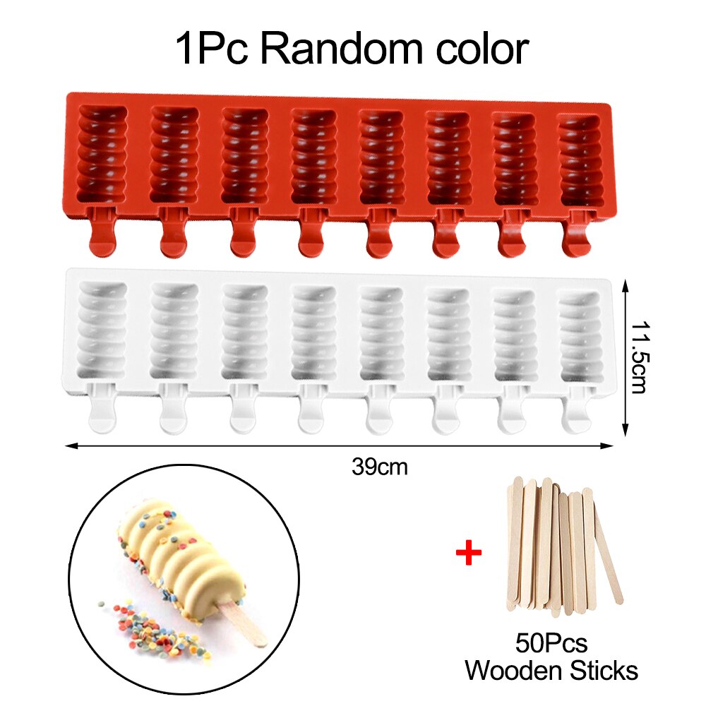 Molde de silicona para hacer helados de 3/4/8 cavidades, bandeja para hacer polos de Chocolate, cubo de hielo, palos de madera, herramientas caseras para postres: Set C