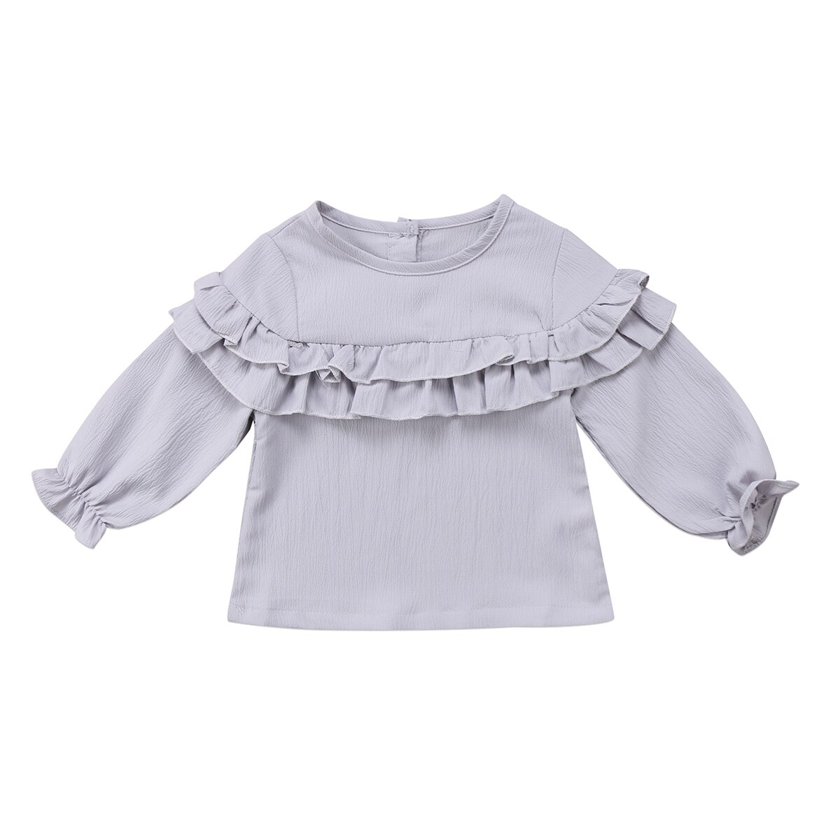 Del Bambino Del Bambino Della Ragazza Del Capretto Balza Camicia a Maniche Lunghe O-Collo Magliette E Camicette Camicetta Vestiti Della Camicia 3 Colori: Grigio / 6m