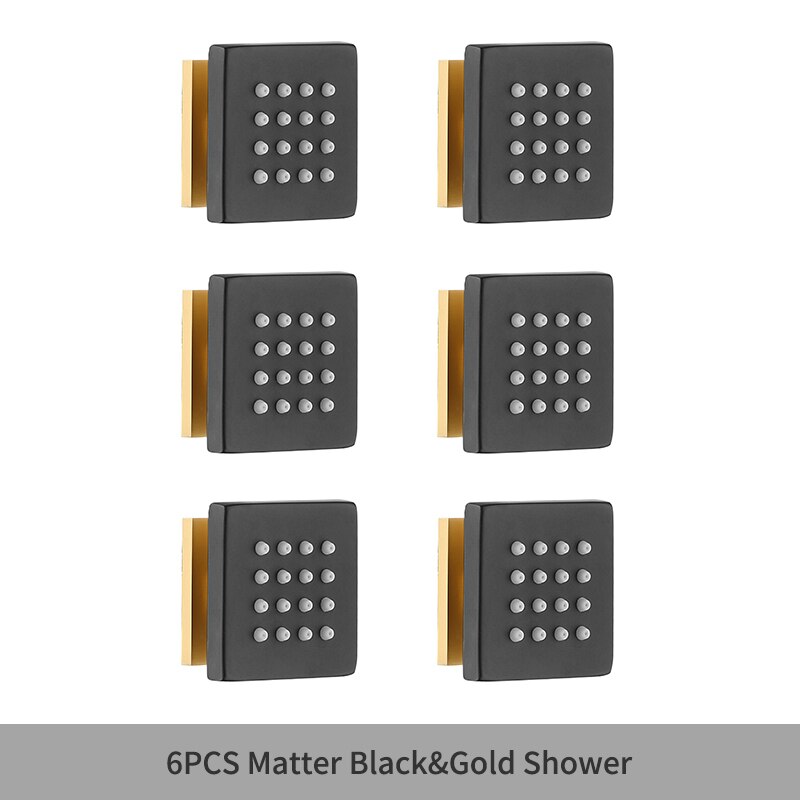 Square Black Body Rain Shower Spray Jets Bathroom Solid Brass Square Head Sprayer Set Saving Water Massage Jet System