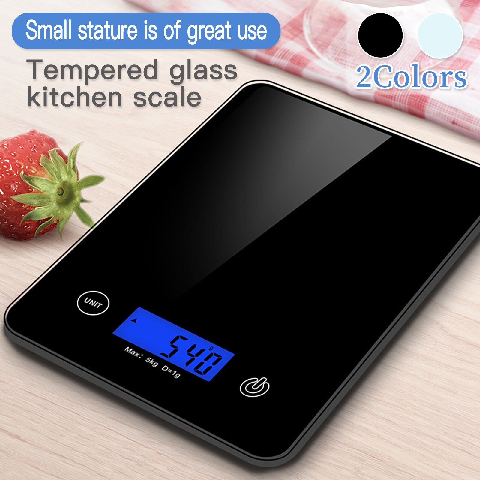 Household Baking Glass Kitchen Scale Food Weighing Small 5kg Gram Weight Electronic Scale Precision Baking Kitchen Scales Food: Black 
