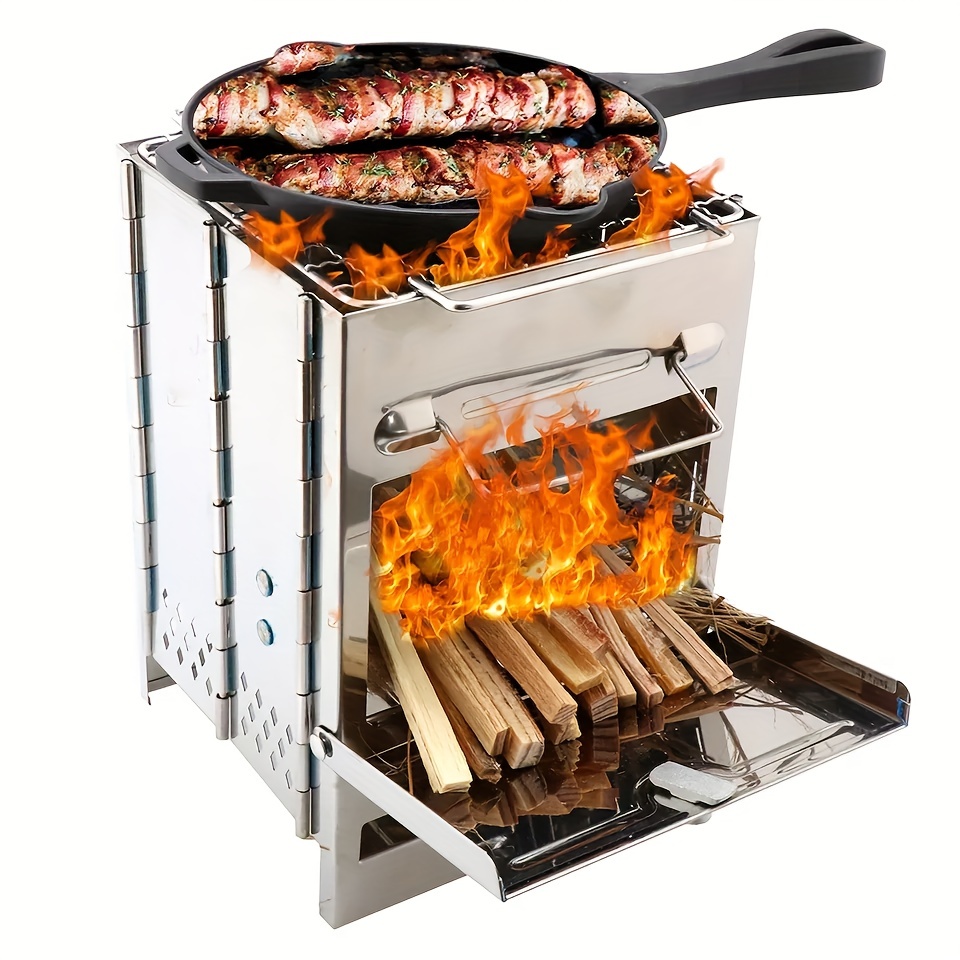 Buitenbarbecue met grill Lichtgewicht roestvrijstalen houtkachel voor koken, reizen, barbecueën, grill