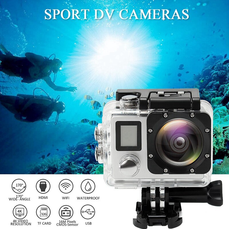 Dobbelt skærm 4k 1080p sports vandtæt kamera sport  dv 2.4g fjernbetjening sports kamera