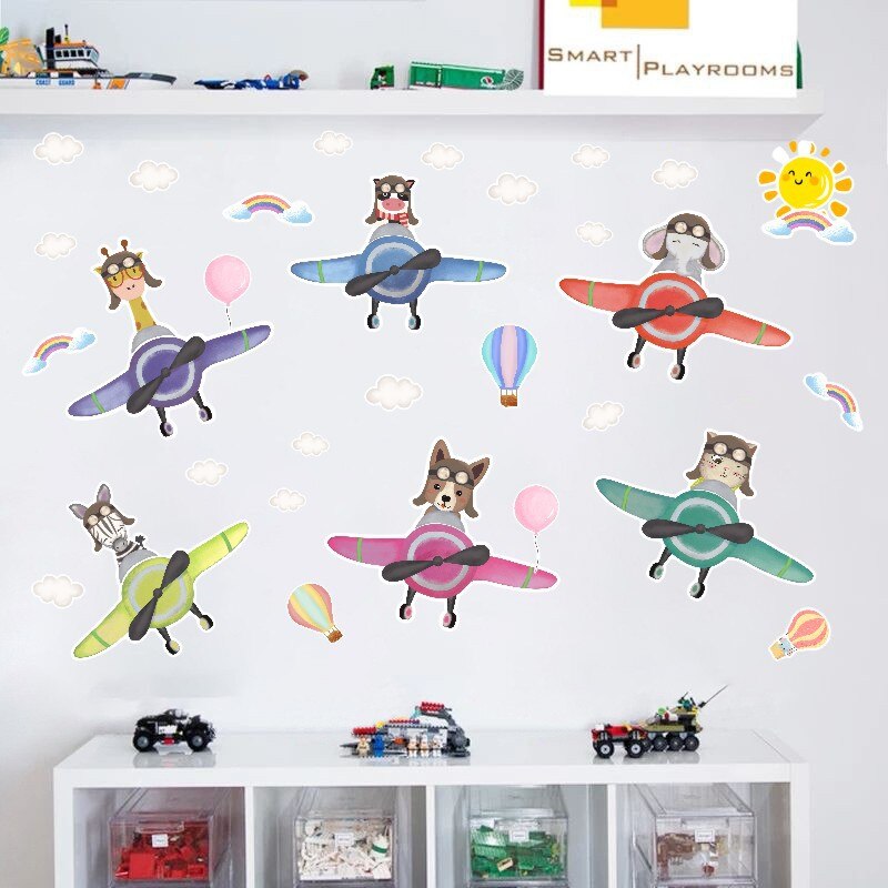 Tofok dierenpiloot luchtballon diy muursticker baby kinderkamer zelfklevende stickers huis tegel raam deur decoratie
