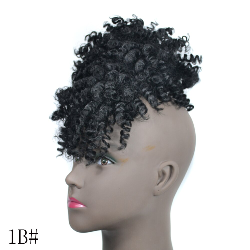 Jeedou afrikansk hår knold chignon med pandehår sort ombre farve hårtilbehør krøllet hår syntetisk damehår hestehale: #1b