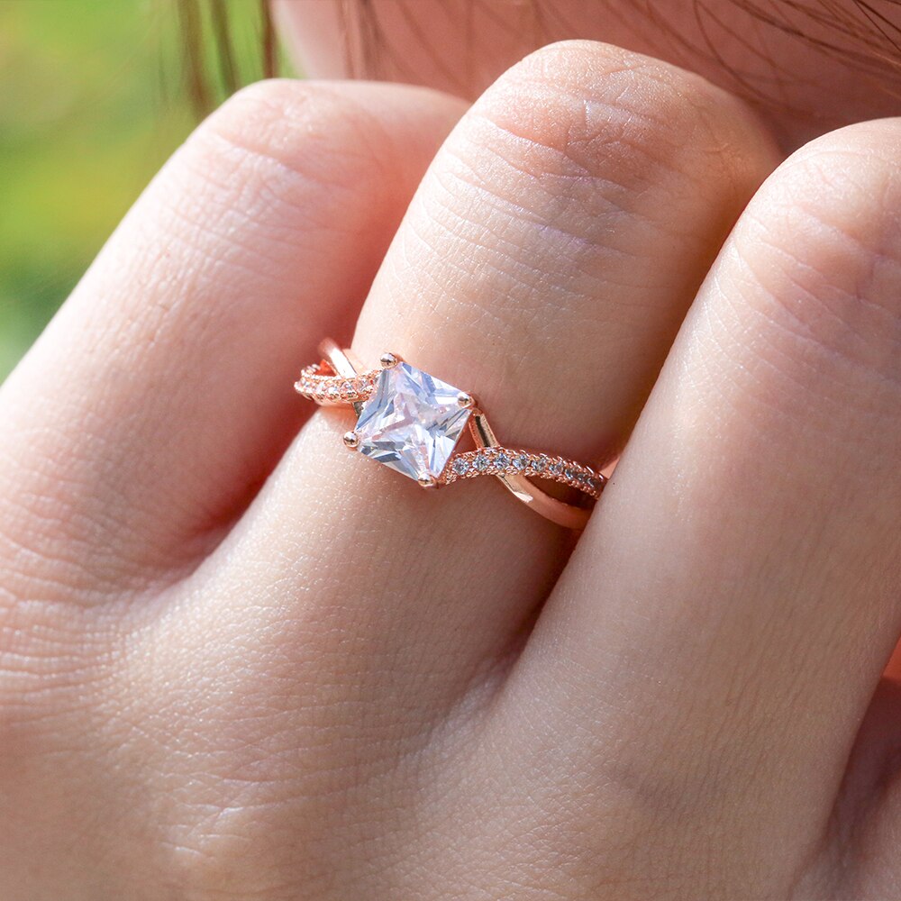 Huitan Hersteller Direc Wicklung Hochzeit Ringe Für Frauen Romantische Rose Gold Engagement Zubehör Finger Ringe