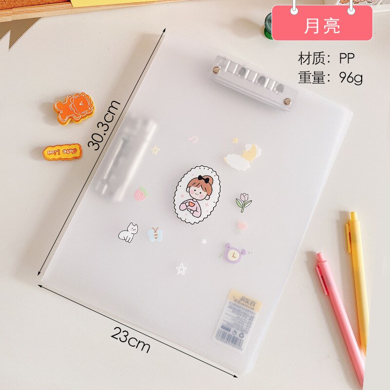 A4 Double File Folder Organizer Transparent Plastic Folder for Students with Double Strong Folder Office Supplies Stationery: Girl heart moon