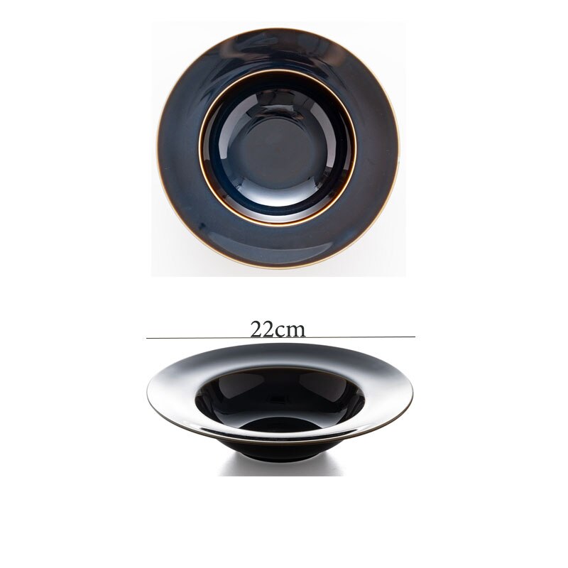 Dim Deep Blue Color Ceramic Tableware European Retro Glazed Dinnerware Pottery Porcelain Dish Plate Household Rice Dish: Pasta Plate