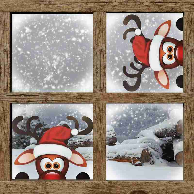 Christmas Window Reindeer Stickers For Children Self Showcase For Home Decorations Wall Glass Decals Adhesive Stickers E7G0