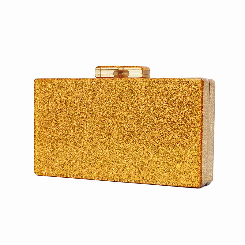 Caixa acrílica de glitter dourada embreagens para mulheres, bolsa de mão para a noite, carteira com fecho de metal espelhado, bolsa de mão de marca feminina: Default Title
