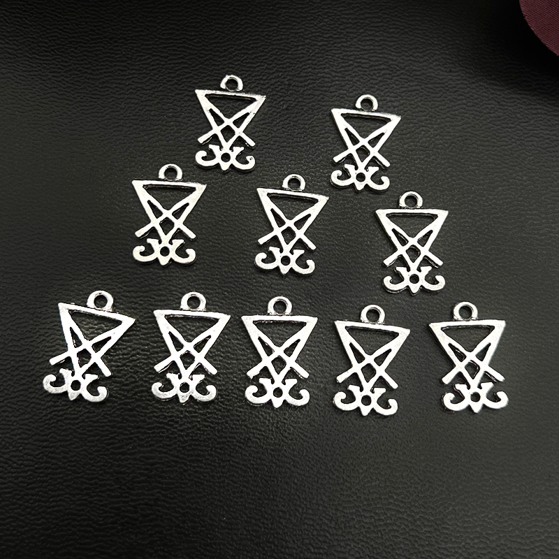 10 unids/lote de colgante Sigil de Lucifer, colgante con sello de Satán, símbolo de Lucifer satánico, colgante de 20*14mm