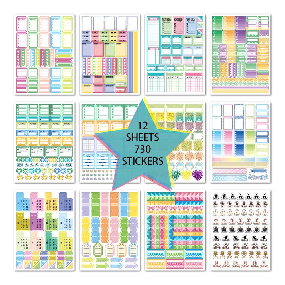 730pcs Weekly Daily Planner Stickers Monthly Planning,to Do List Stickers, Weekly Plan Agenda Stickers For School Home Office: 12 sheets
