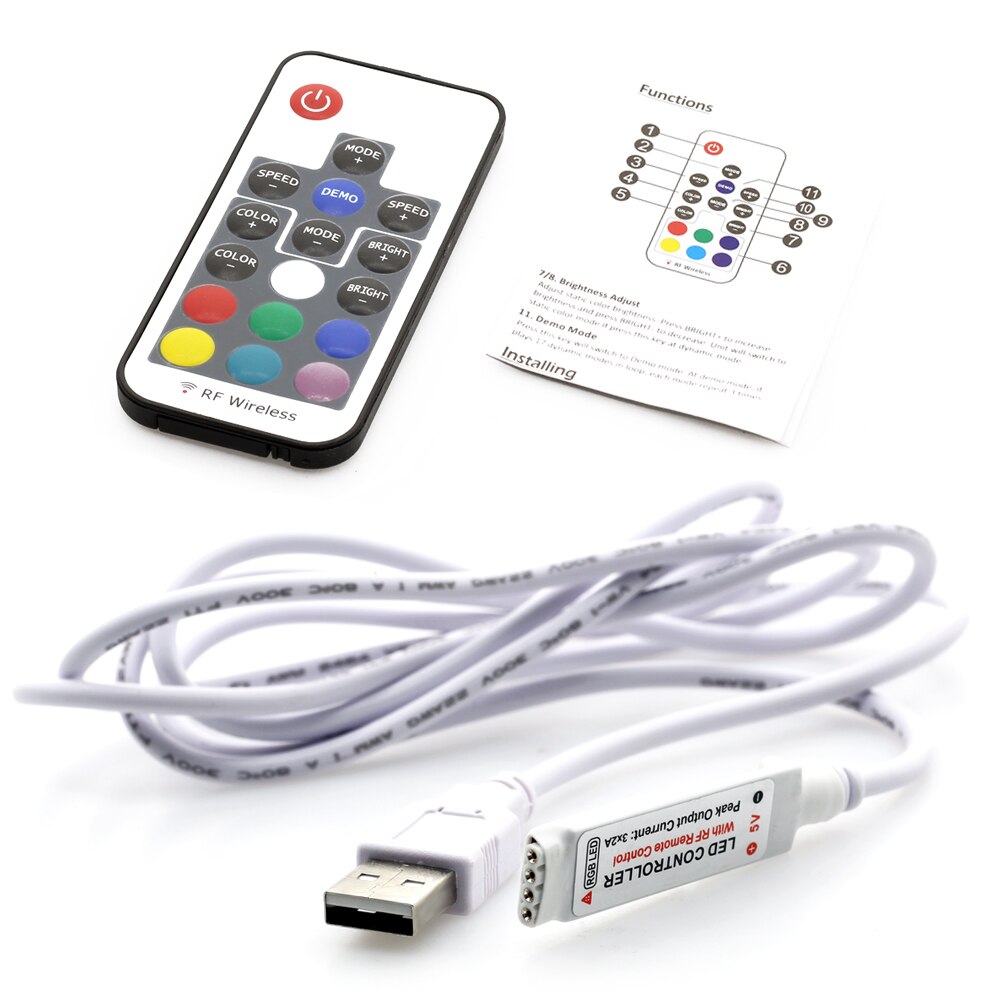 Dc 5v usb rgb controller med mini 3 nøgle  / 17 nøgle rf controller til usb led strip