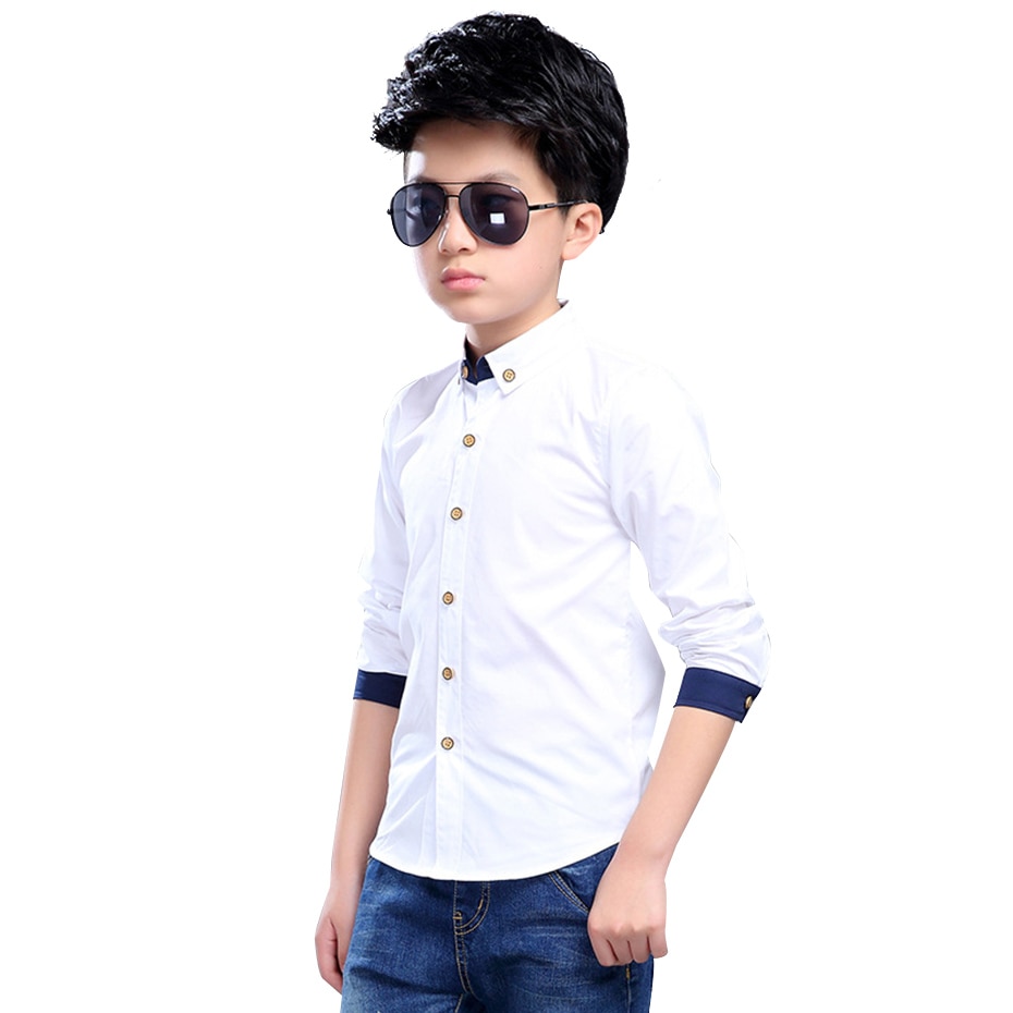 Knappe Jongens Shirts Effen Wit Shirt Voor Jongens Lange Mouw Tiener Jongens Kleding Mode Lente School Shirt Jongens 6 8 10 12 14