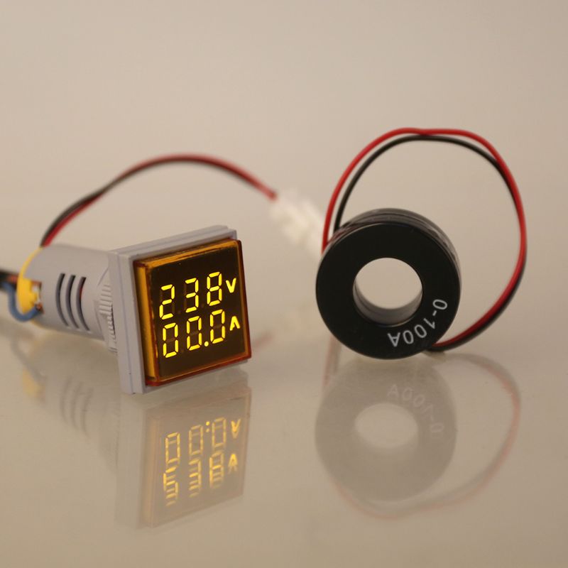 Kwadratowy doprowadziło woltomierz cyfrowy amperomierz 22mm światła sygnalizacyjne napięcie wolt amper aktualny miernik wskaźnik próbnik pomiar AC 60-500V