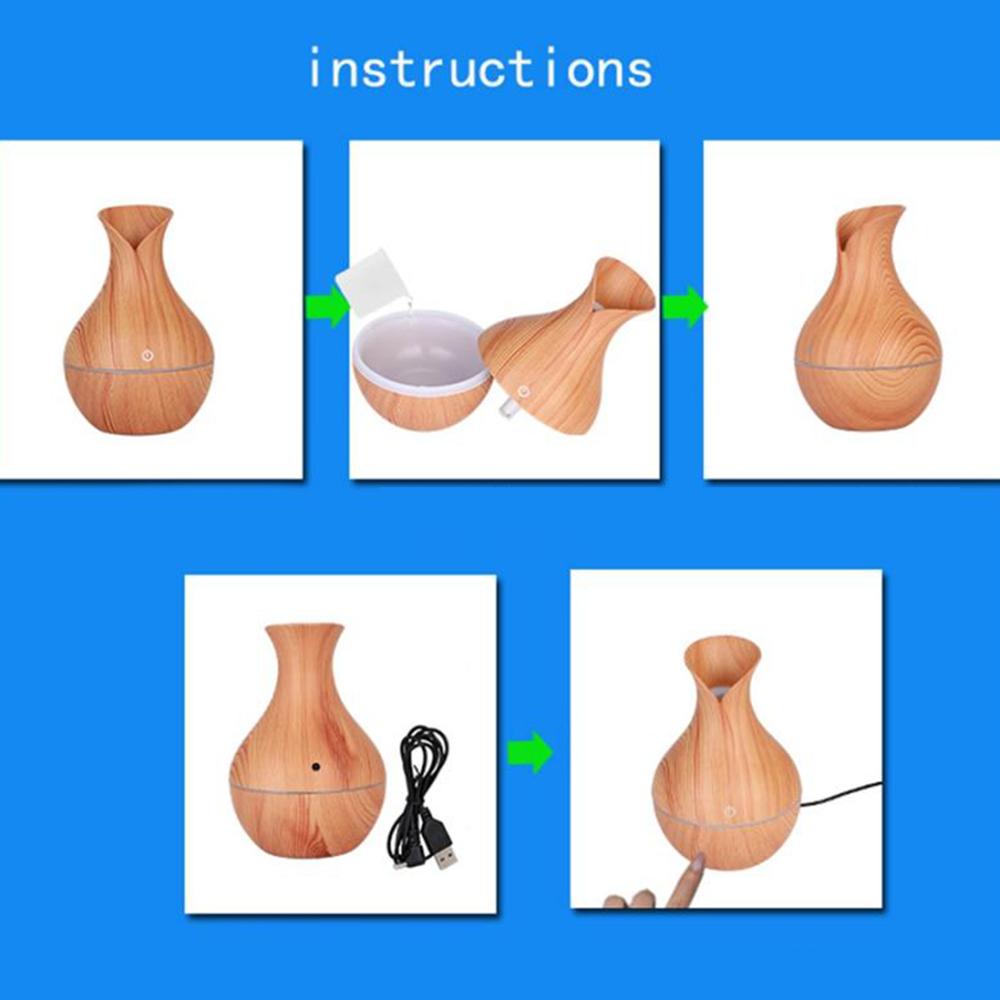 130ml Colorful LED Light Humidifier Wood Grain USB Air Mist Humidifier Essential Oil Diffuser for Bedroom Living Room Yoga Spa