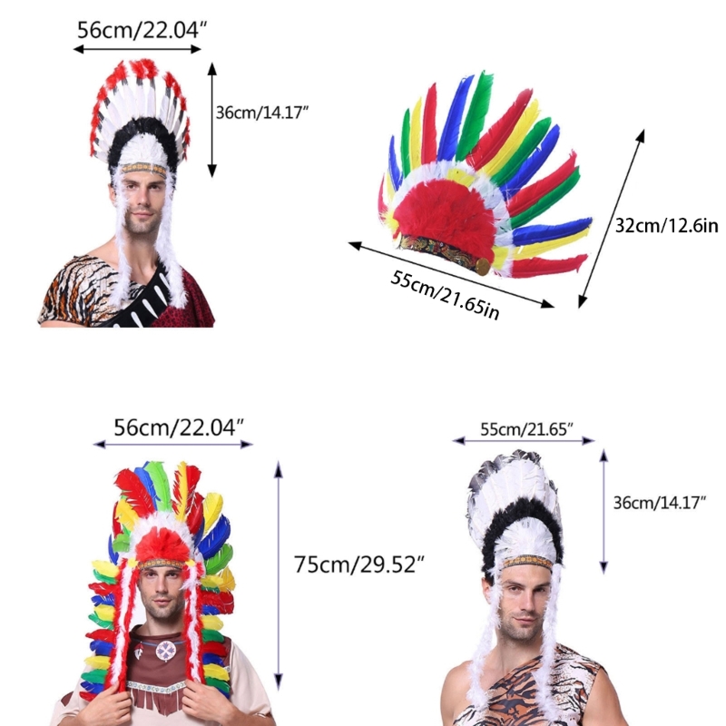 Native American Chief Headdress Indian Costume Feather Hair Dress Headpiece Headband Accessories for Adults and