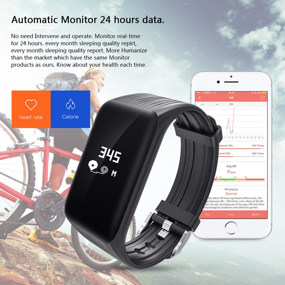 Alangduo K1 Fitness Tracker Smart Armband Oled-scherm Real Time Hartslagmeter Sport Activiteit Tracker Waterdicht Polsbandje