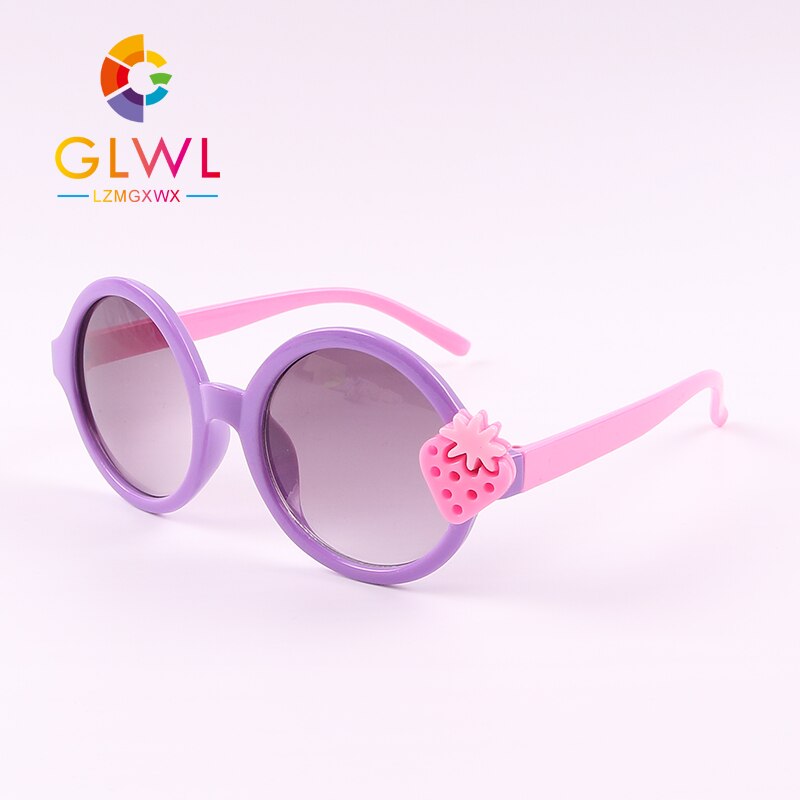 Runde solbriller børn små briller sol baby pige nuancer lyserøde glas børn spejle  uv 400 jordbær trendprodukter: A1910-13d