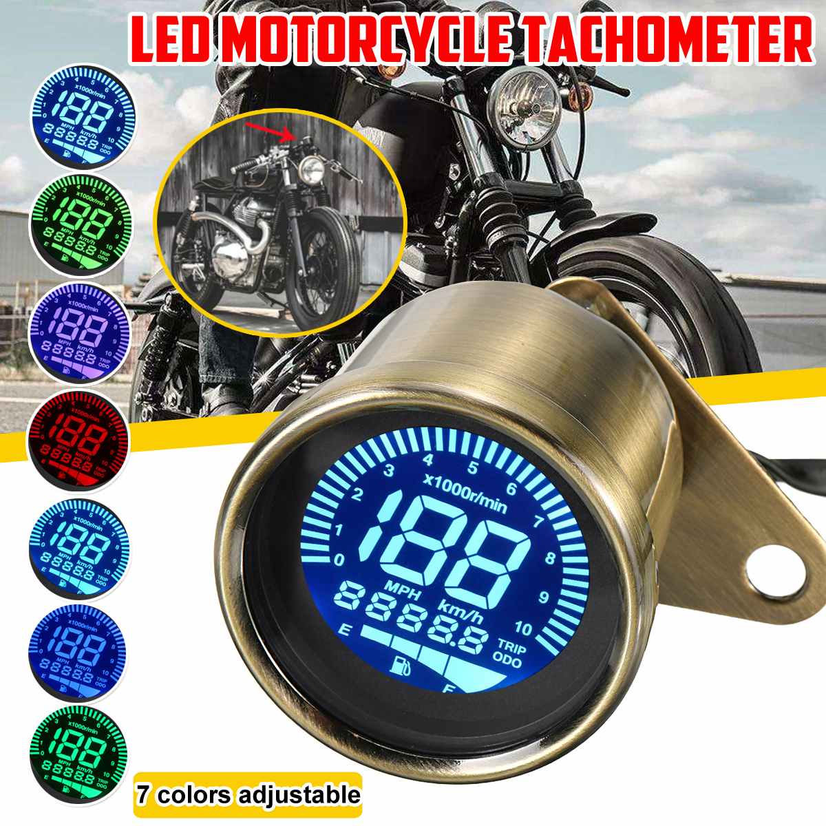 Keenso Motorfiets Snelheidsmeter Toerenteller Met LED - Dubbele Kilometerteller 95 Mm Montage