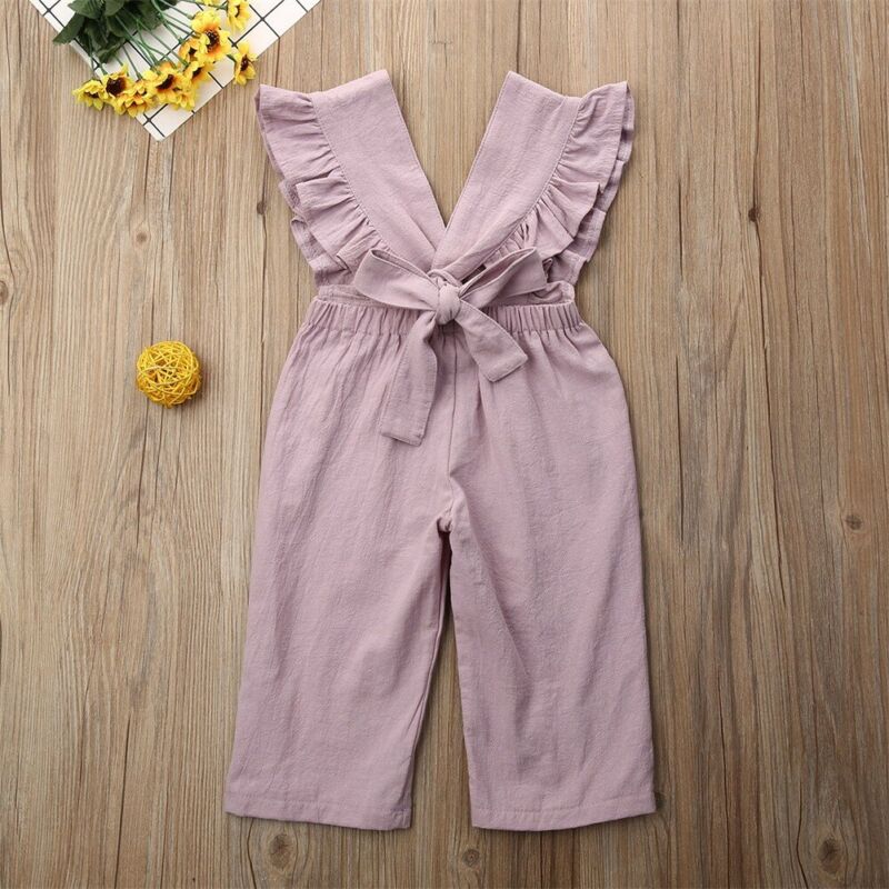 Di marca Nuovi Bambini Tute e Salopette Del Bambino Del Capretto Ragazze Frills Pagliaccetto Della Tuta Salopette Corta In Cotone Senza Maniche Solid Ruffles Hot 2019