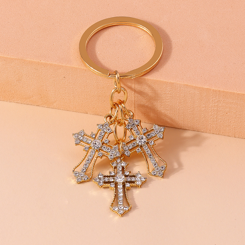 Porte-clés religieux croix en cristal biscuits pour femmes et filles, porte-clés, porte-clés, breloques de sac à main, bijoux à bricoler soi-même, , luxe