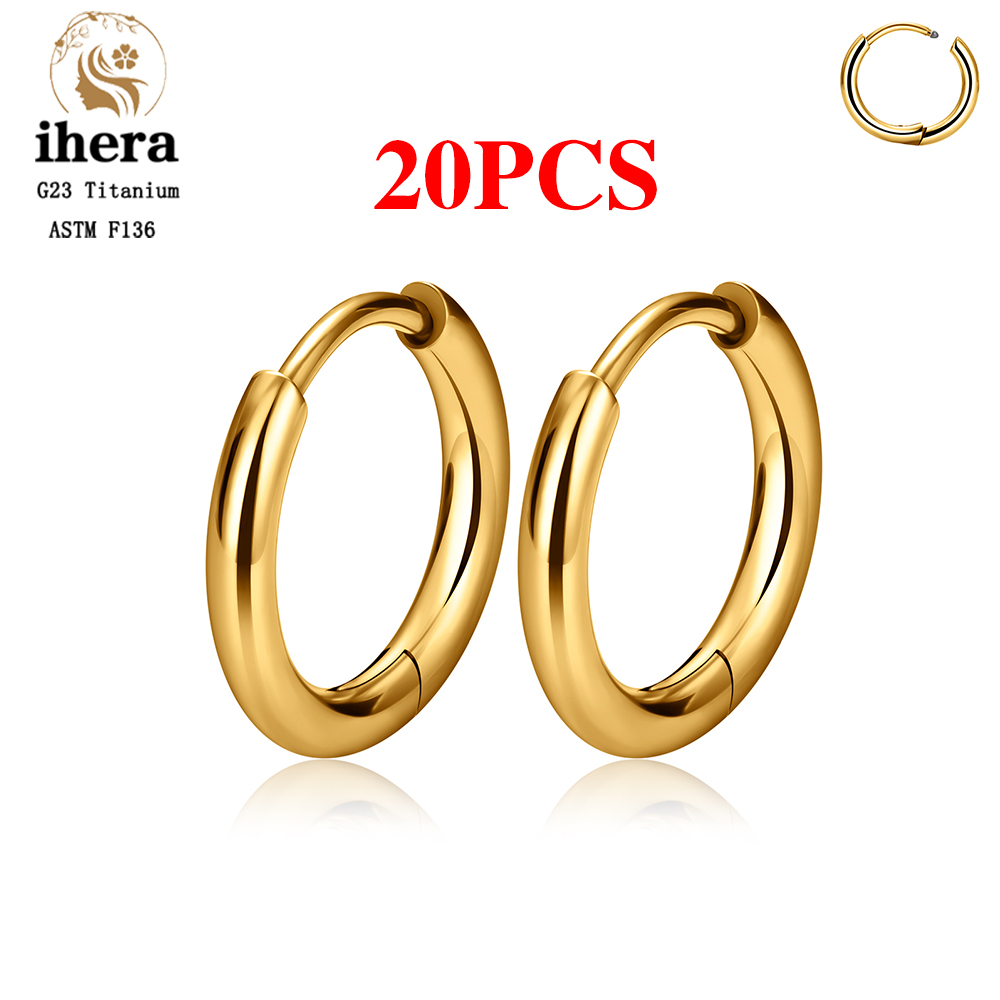 2/20 piezas G23 Piercing de titanio pendientes redondos aros con hebilla de oreja de circón mujeres oreja Tragus cartílago hélice Piercing joyería: Blanco / Color amarillo claro