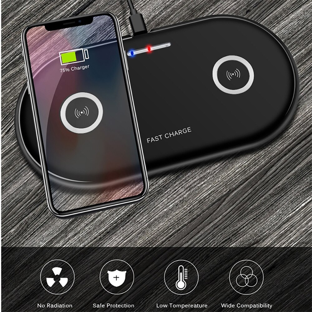 Cargador inalámbrico Dual Qi DCAE 20W para iPhone 11 XS XR X 8 Airpods 2 Samsung S10 S9 Note 10 9 tipo C 10W, almohadilla de carga doble rápida