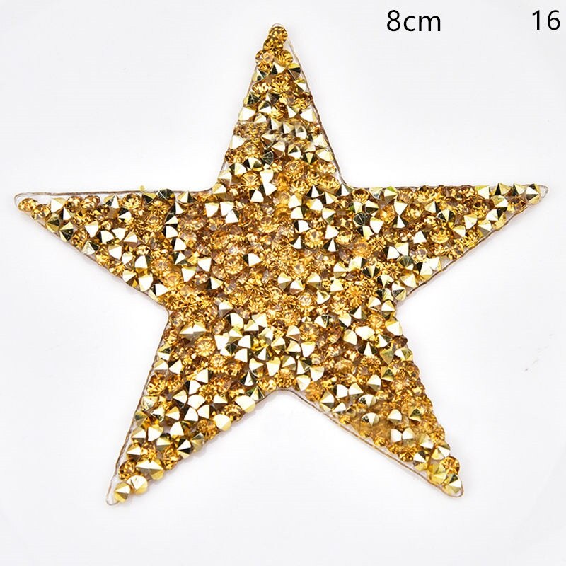 Meerdere Maten Crystal Rhinestone Star Patches voor Kleding Ijzer op Kleding Applicaties Badge Strepen Diamant Pentagram Stickers: 16