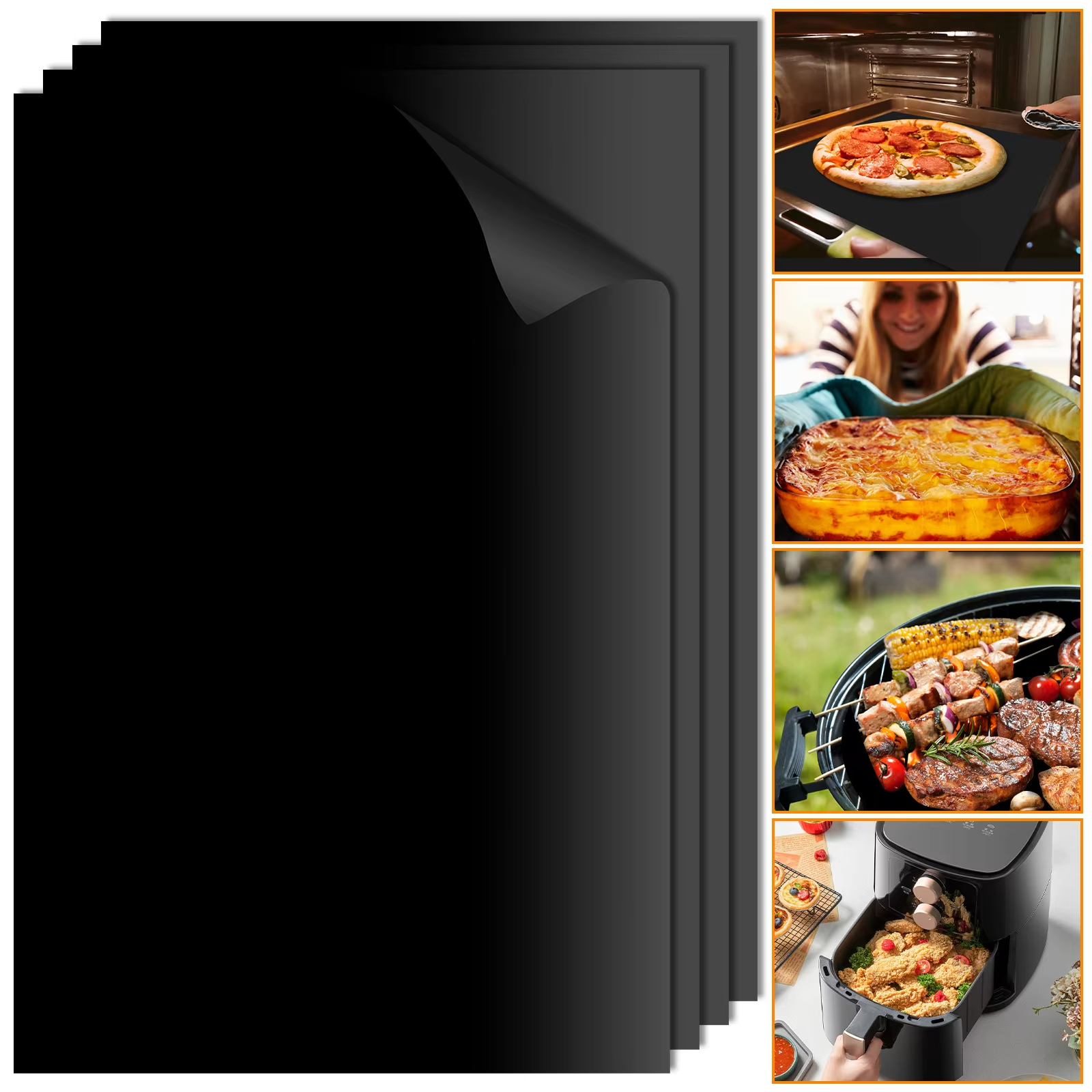 10 stk. ovnsunderlag, grillmatte, 50 x 40cm non-stick grillunderlag, gjenbrukbare grillbakeunderlag, stekeunderlag, mikrobølgeovnsverktøy