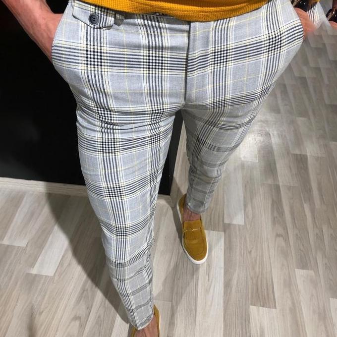Mænd vintage plaid jakkesæt bukser formel kjole business casual slim fit bukser bryllupsfest formel klassiske ternede jakkesæt bukser