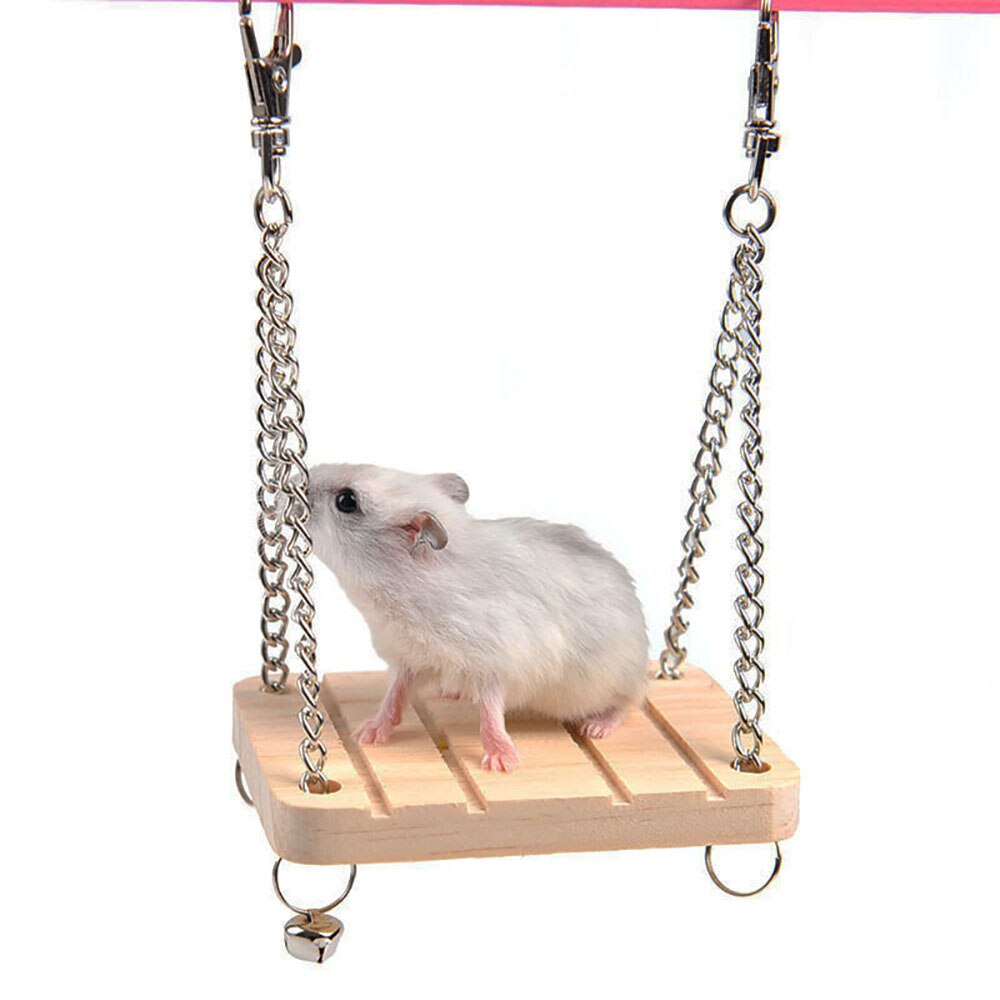 Hamster columpio con campana colgante para mascota pequeña, barco mecedora, juguete de madera, suministros