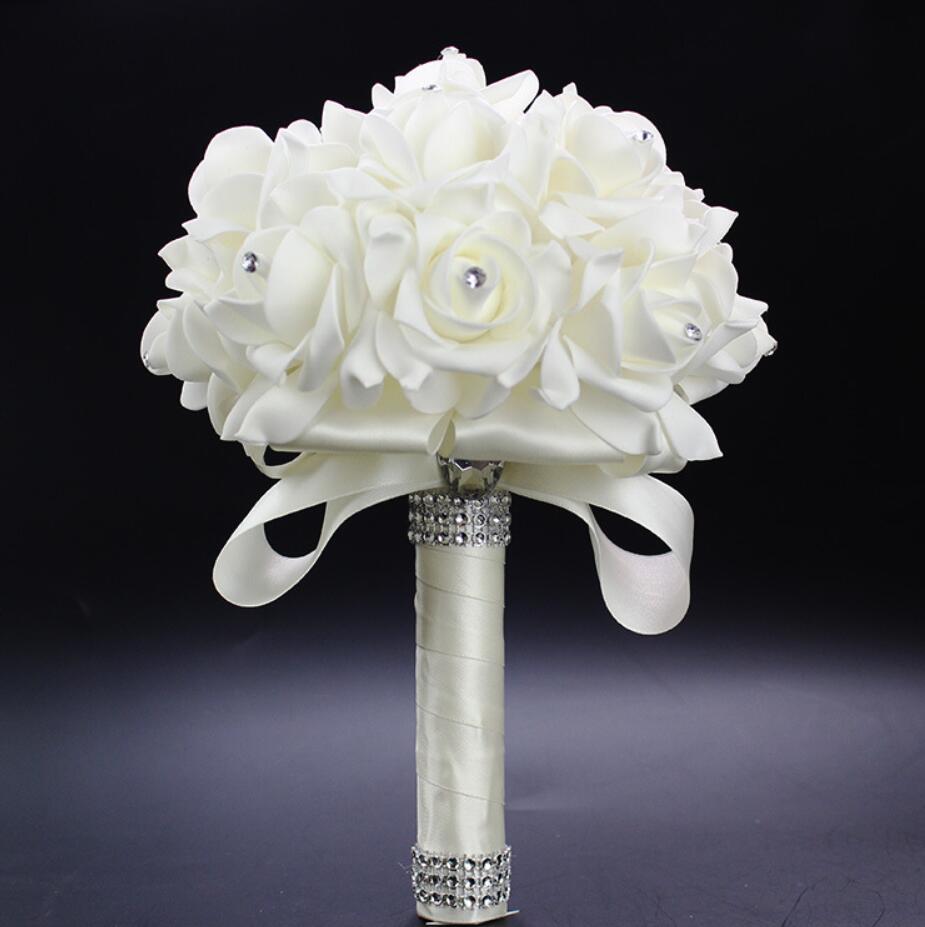 AYiCuthia Romantische Bruiloft Boeket Bruid Bruidsmeisje Bruiloft Decoratie Foam Bloemen Rose Bruidsboeket White Satin Holding S30: Ivory