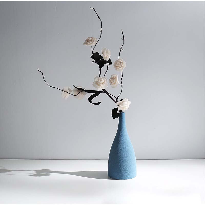 Jarrón azul esmerilado de cerámica, jarrón de mesa, jarrón clásico de China, arte y artesanías, decoración del hogar,