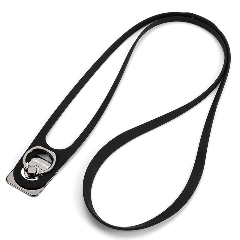 Newest Universal 360 Degree Finger Ring Lanyard 2 in 1 Mobile Holder Metal Stand and Ring Hang Rope For Smartphone phone: Black