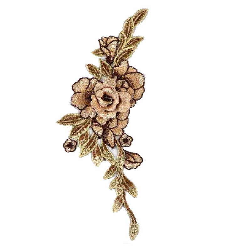 1pc 4D Red Rose Embroidered Sewing On Patch Flower Iron On Patch Stickers Clothes Badge Sewing Fabric Applique Supplies Patches: Brown