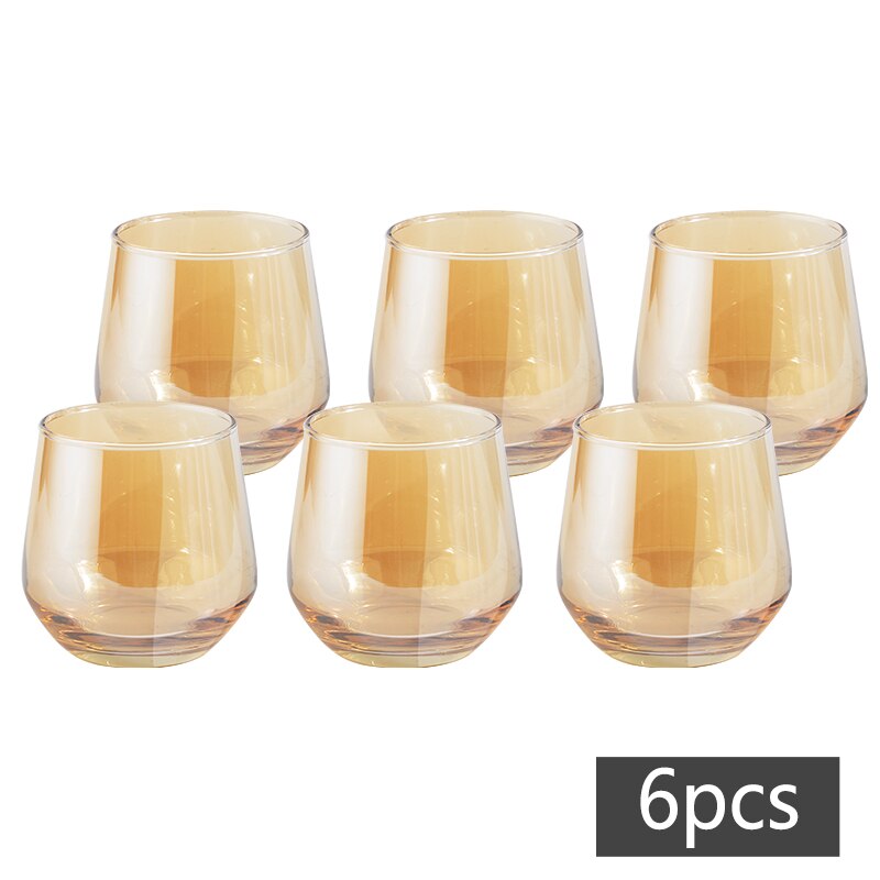 Gobelet à eau en verre, artisanal rond, plaqué or, verre à vin, grande capacité, verres à jus, whisky, Vodka, pour Bar et Restaurant: 6PCS 330ML