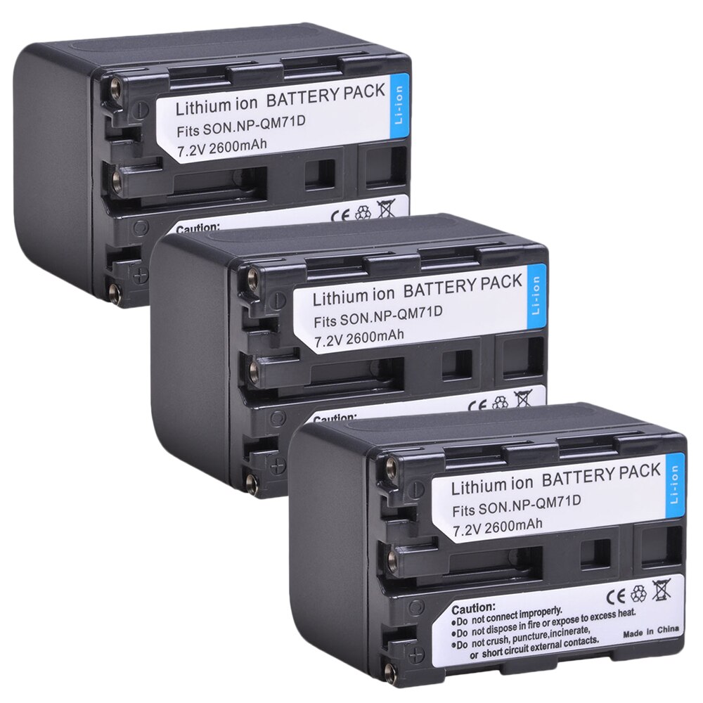2600mah NP-QM71D QM71D Li-ion Battery for Sony Camcorder NP-QM70 QM71D NP-FM50 NP-FM30 NP-FM70 NP-FM71 NP-FM90 Camera: 3 battery