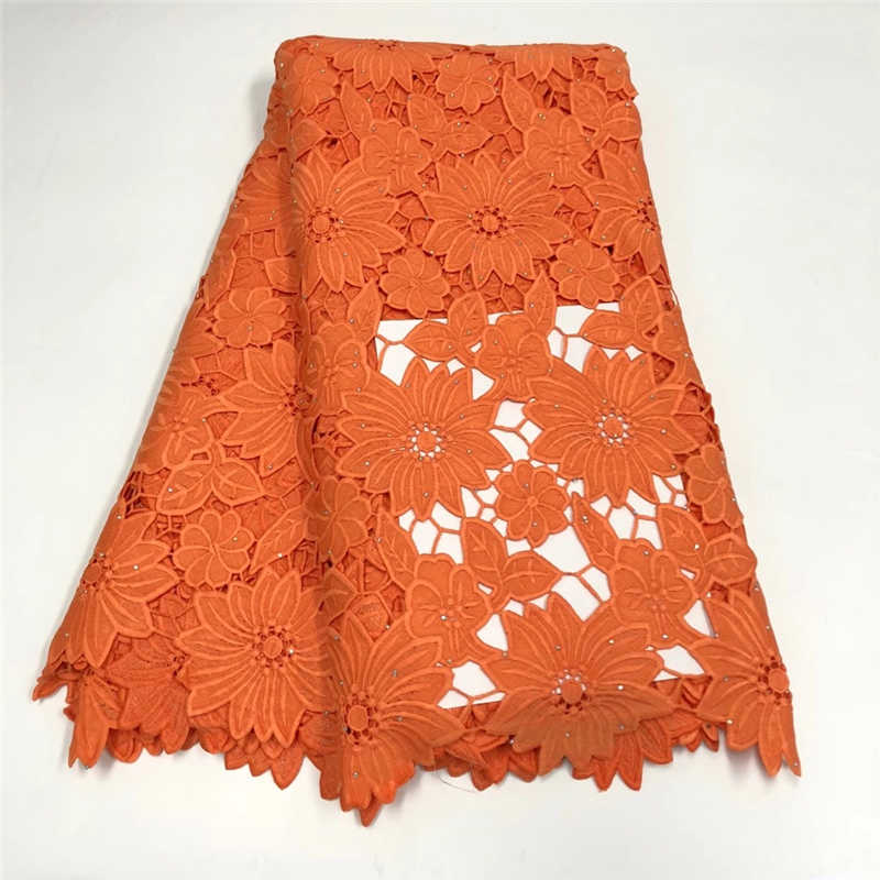 Tela de encaje guipur clásico para vestido de , cordoncillo bordado africano con piedras, color amarillo, NN819-K