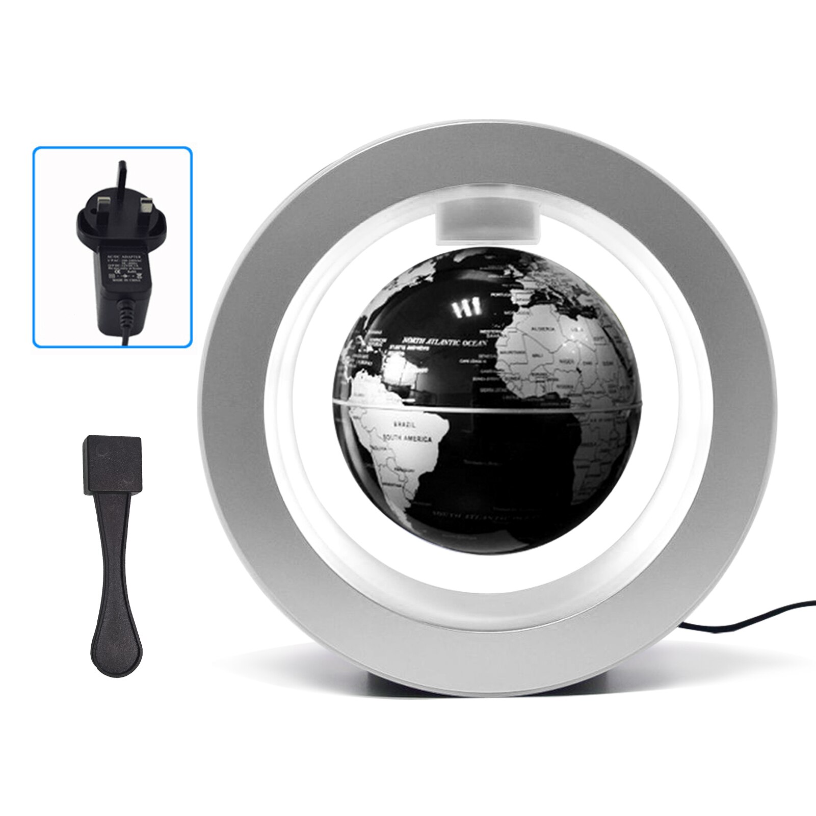 Globe flottant 6 pouces à lévitation magnétique, carte du monde rotative avec Base de lumière multicolore, lampe Globe Anti-gravité créative: No LED B-UK Plug