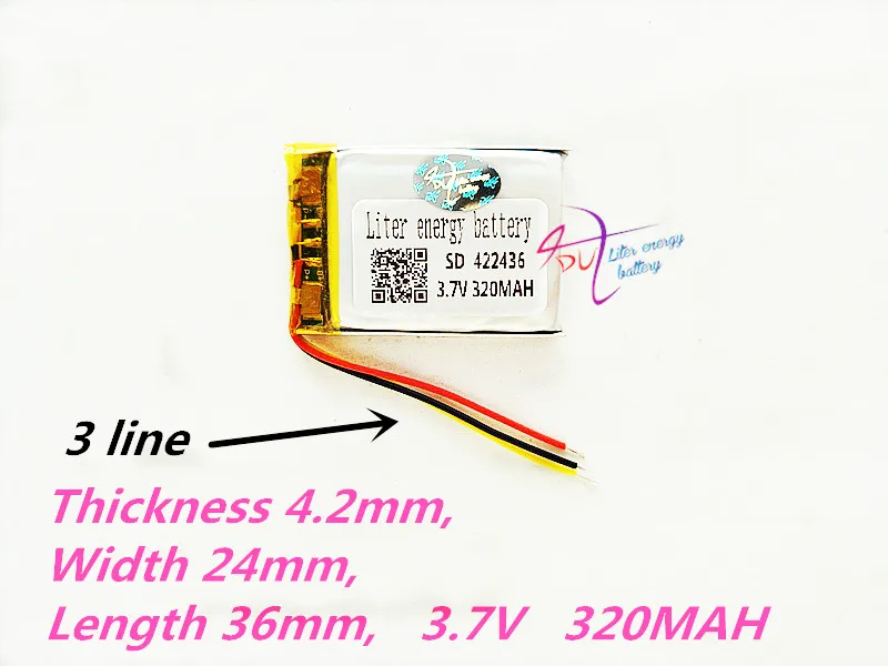 3 line 422436 3.7V 320MAH 402535 Polymer lithium ion / Li-ion battery for TOY,POWER BANK,GPS,mp3,mp4,cell phone,speaker: Gold