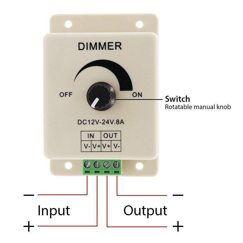 Premium Manual LED Dimmer PWM Controller 12V-24V DC 8A Brightness Controller Light Strip Controller