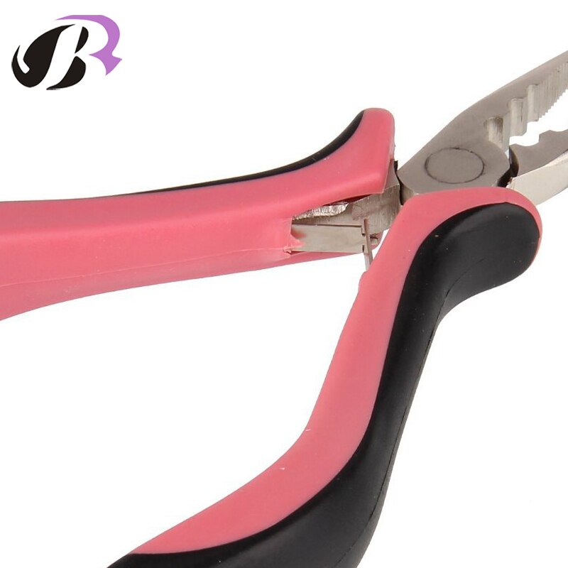 1PCS Pink Handle Hair Extension Pliers / Straight Head with Teeth and Holes / Hair Extension Tools