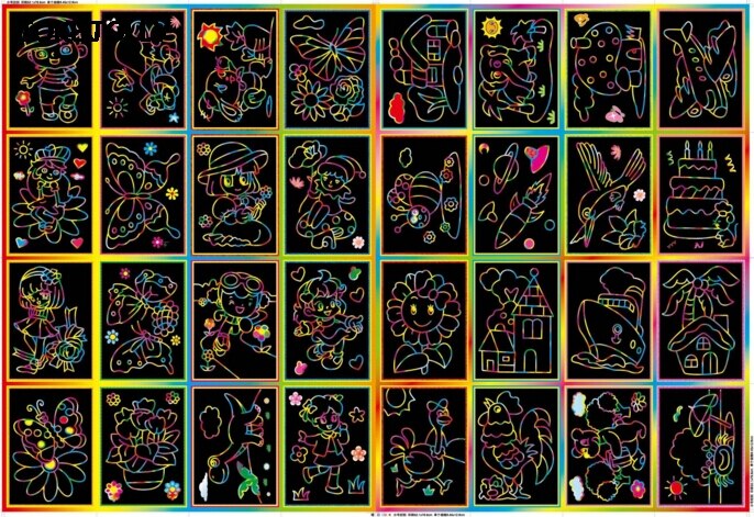 10 stuks Kleine en Grote Twee-in-een Magic Color Scratch Art Paper Coloring Kaarten Schrapen Tekening speelgoed voor Kinderen kids GYH