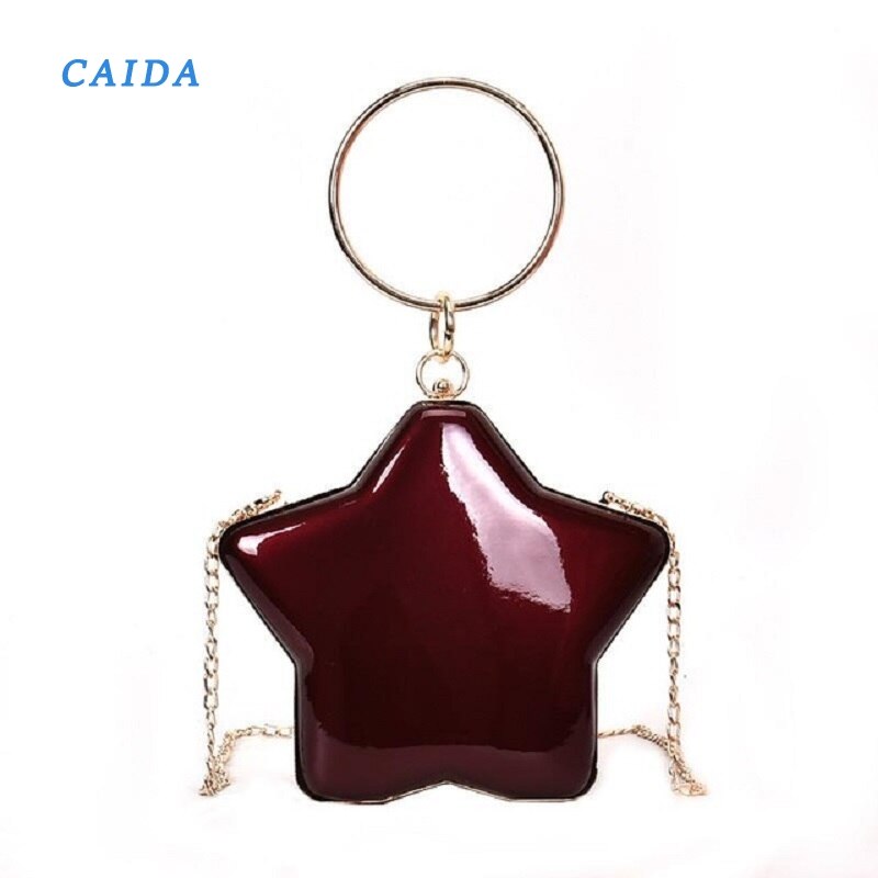 CAIDA Stern Geformt PU Leder Umhängetasche Solide Frauen Taschen Kette Schulter Handtasche Schild Kupplungen Abend Taschen Für Party Hochzeit
