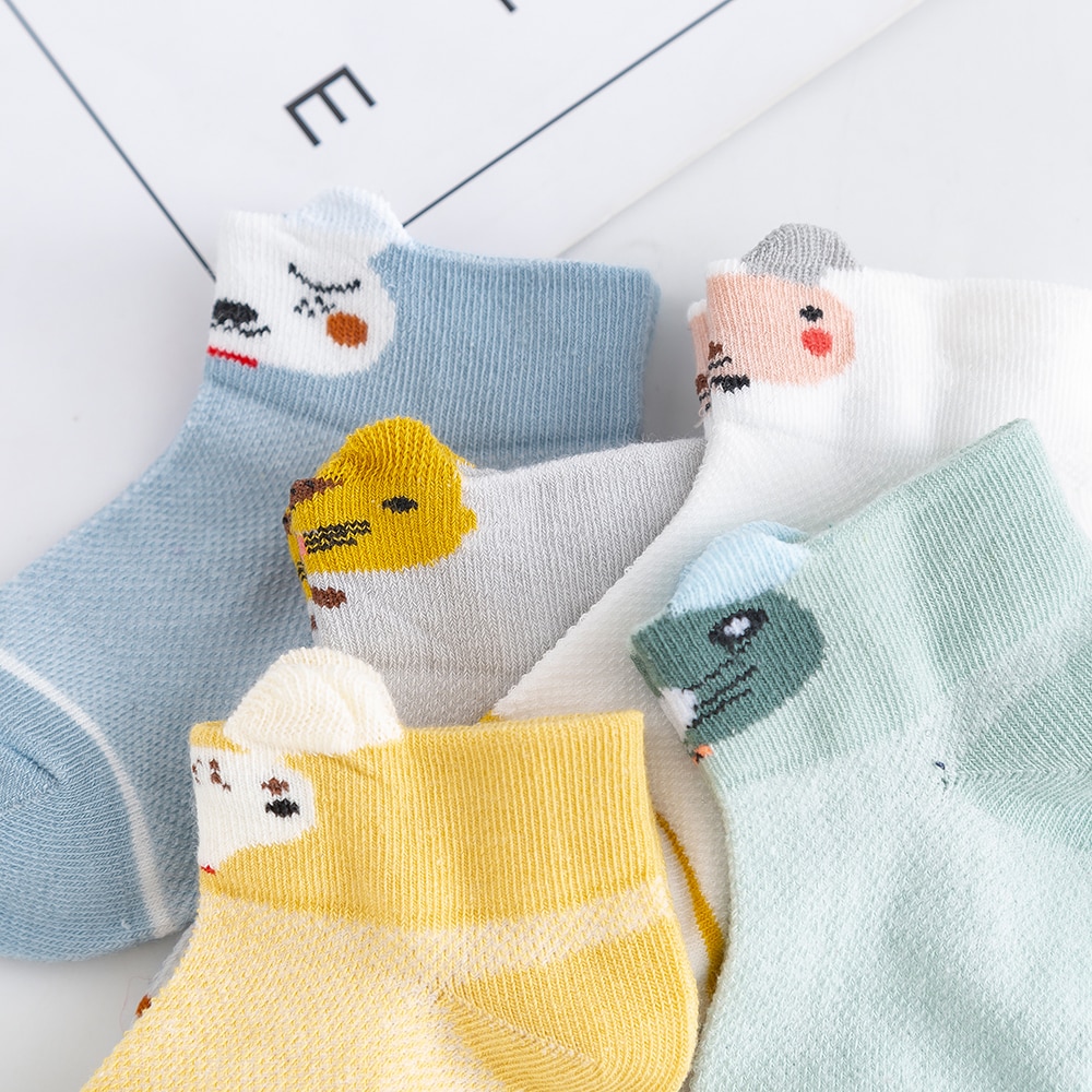 5 Paare/los 0-2Y Baby Socken Sommer Baumwolle 3D Karikatur Ebene freundlicher Socken Mädchen Gittergewebe Nette Neugeborene Junge Kleinkind Socken Baby