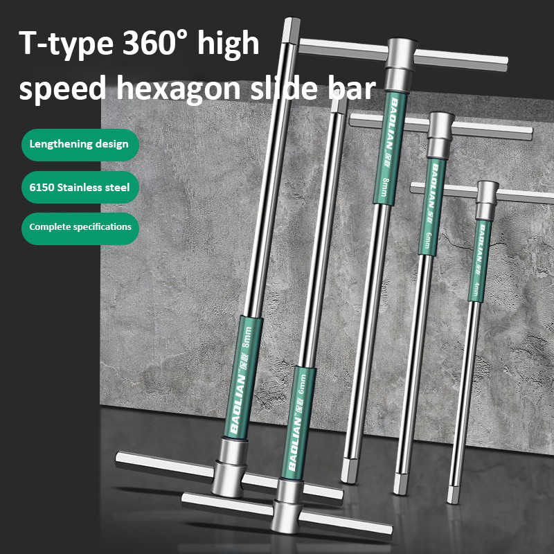 T-Bar Socket Wrench 2-10mm Adjustable T Handle Speed Wrench Set Nut Spinner Hex Socket T Shape Handle Wrench 2-Way Drive