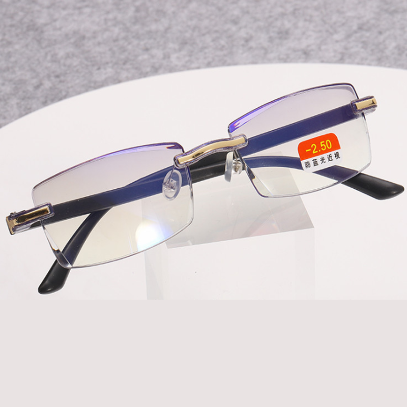 -1 -1.5 -2 -2.5 -3 -3.5 -4 Finished Myopia Glasses Anti Blue Light Rimless Eyeglasses Gold&Gray Frame Short Sighted Eyewear