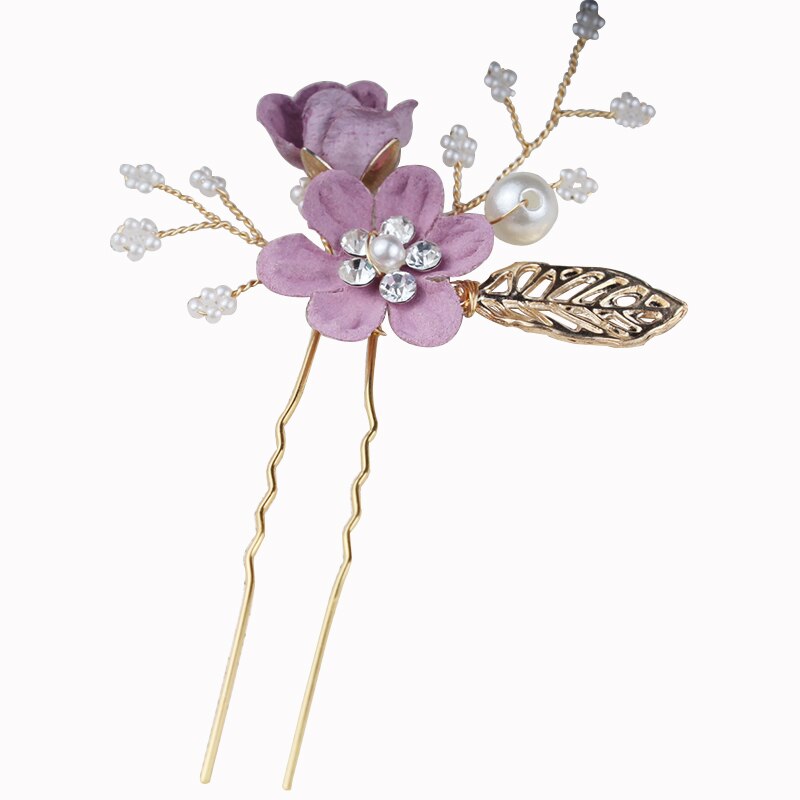 Perle Del Fiore di Cerimonia Nuziale Dei Capelli Pettini Accessori Per Capelli Oro Foglie di Spilli Sposa Damigella D'onore Capelli Ornamenti Dei Capelli Dei Monili Dei Capelli Hairwear: purple 3