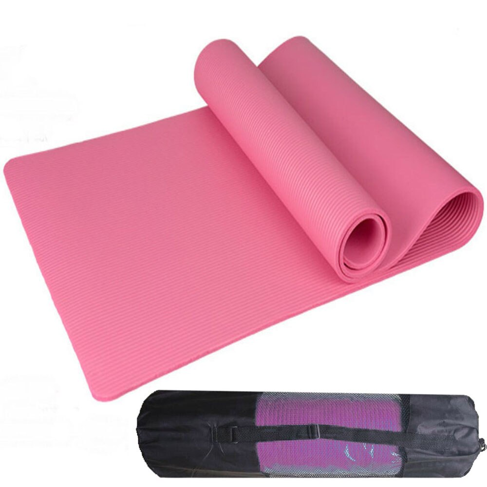 Colchoneta de Yoga NBR de 10MM, colchoneta de ejercicio gruesa antideslizante plegable para gimnasio, suministros de Fitness, Pilates, estera de suelo juego antideslizante: Pink in net bag