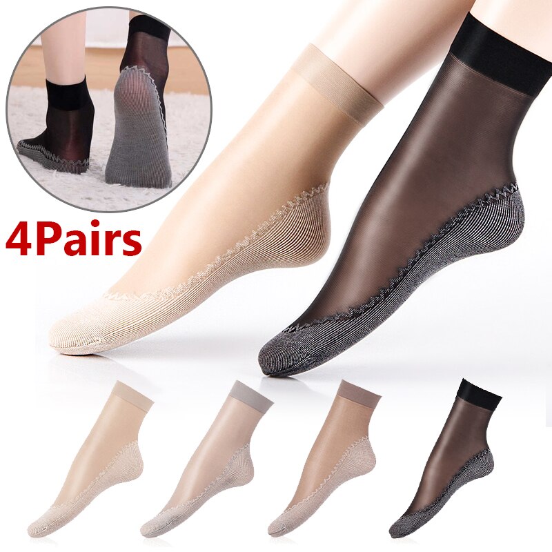 4Pairs Lente Zomer Fluwelen Zijde Vrouwen Sok Katoen Onderkant Avondmaal Zachte Klassieke Ultradunne Comfortabele Transparant Casual Sokken